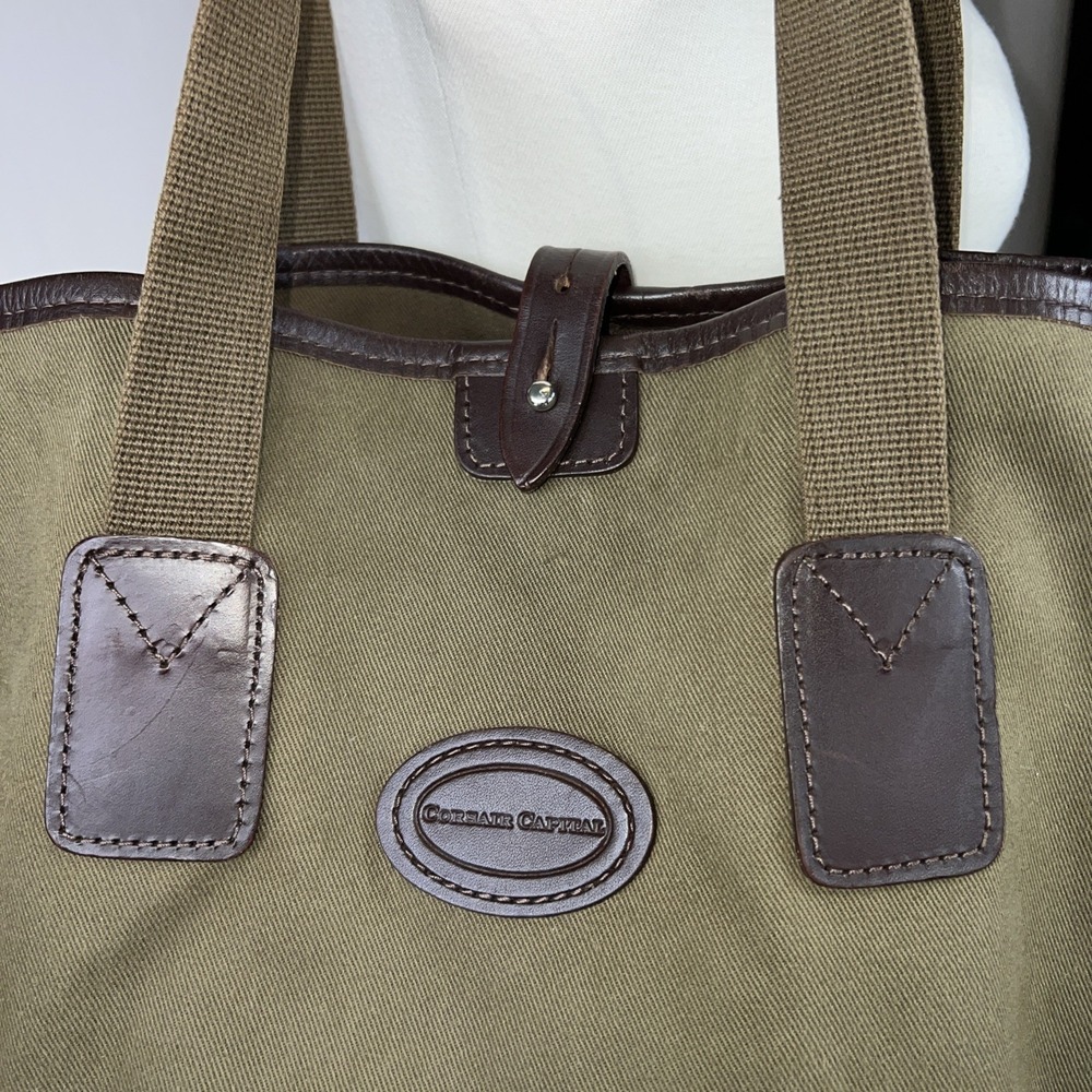 John Chapman Olive Green  Leather Trim Tote Bag England Corsair Capital Handmade - Picture 2 of 12